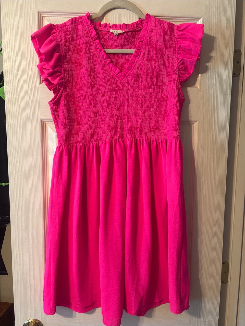 Women’s ' Bright Pink Ruffle Sleeve Smocked Dress